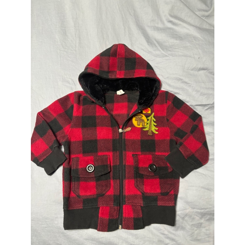 Boys Attraction Jacket Size 4 Red Black Plaid Hooded Full Zip